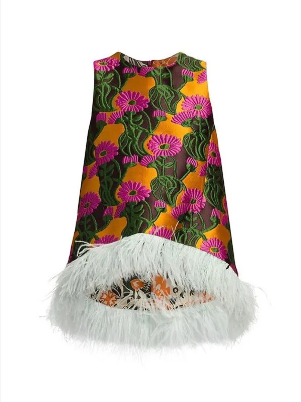 La DoubleJ La Scala Feather-Trim Top Orange Gerber Jacquard Blouse Women's L
